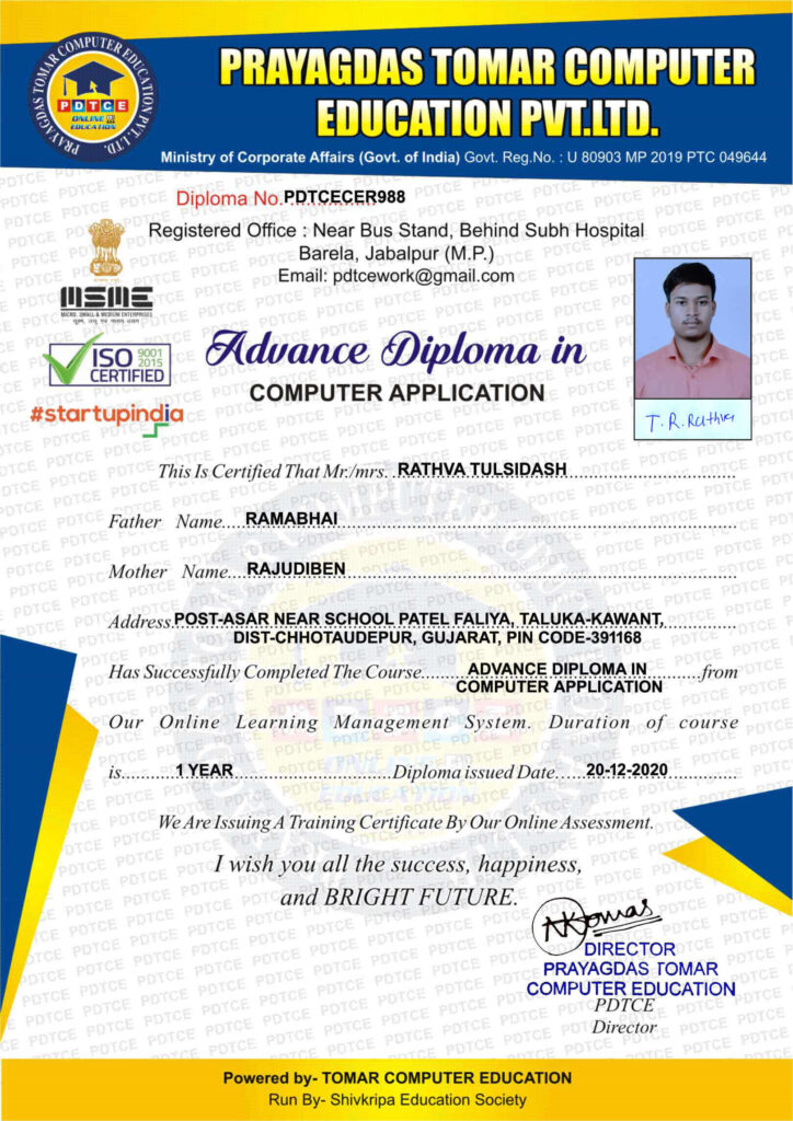 PDTCECER988 RATHVA TULSIDASH ADCA DIPLOMA copy